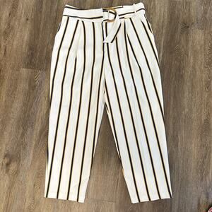 Topshop Stripe Tapered Trousers Tortoise Belted Womens Career Pants 12